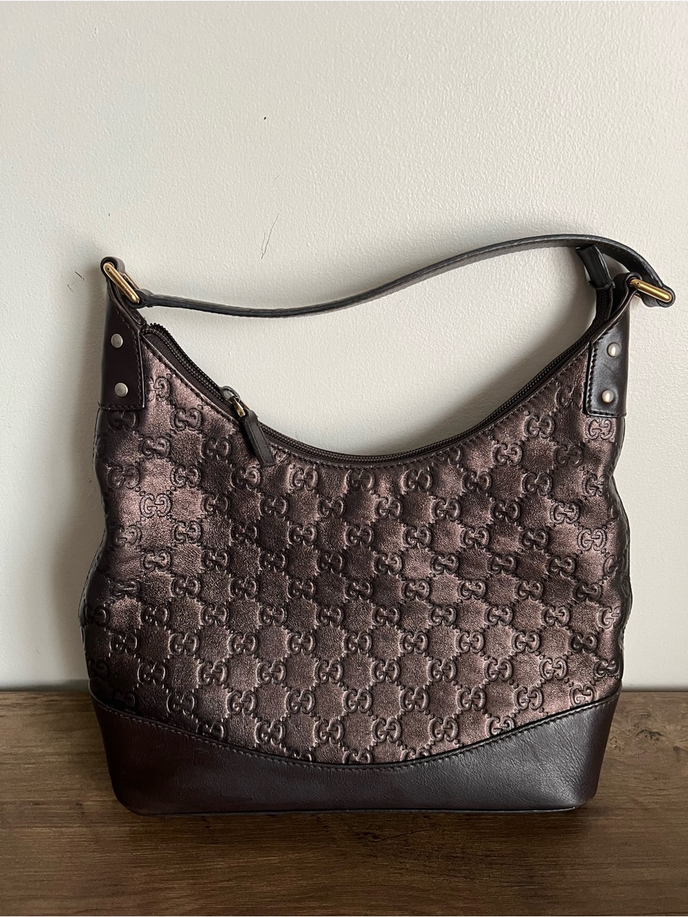 Gucci guccissima Metallic Chocolate Brown Monogram Shoulder Bag
